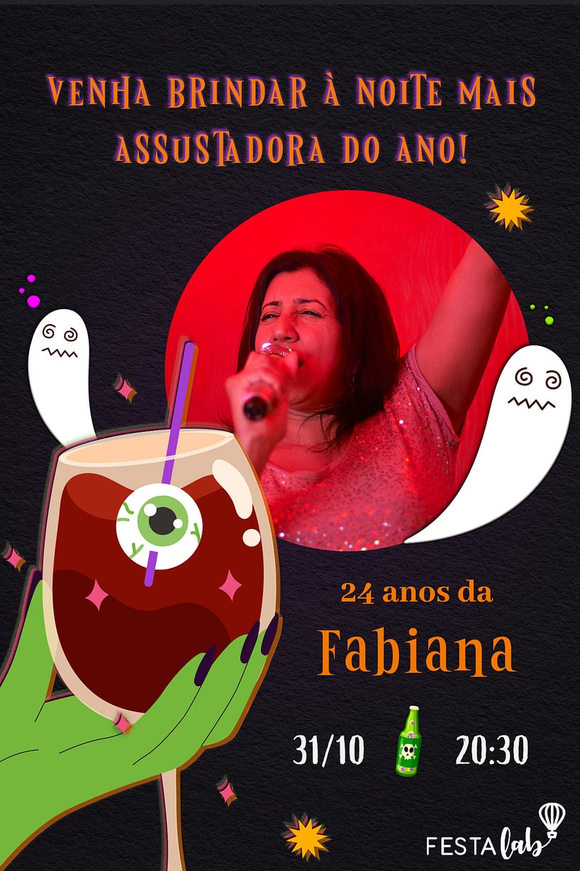 Modelo de Convite de Aniversario Adulto - Drink de Halloween Criar convite de aniversário - Drink de Halloween| FestaLab