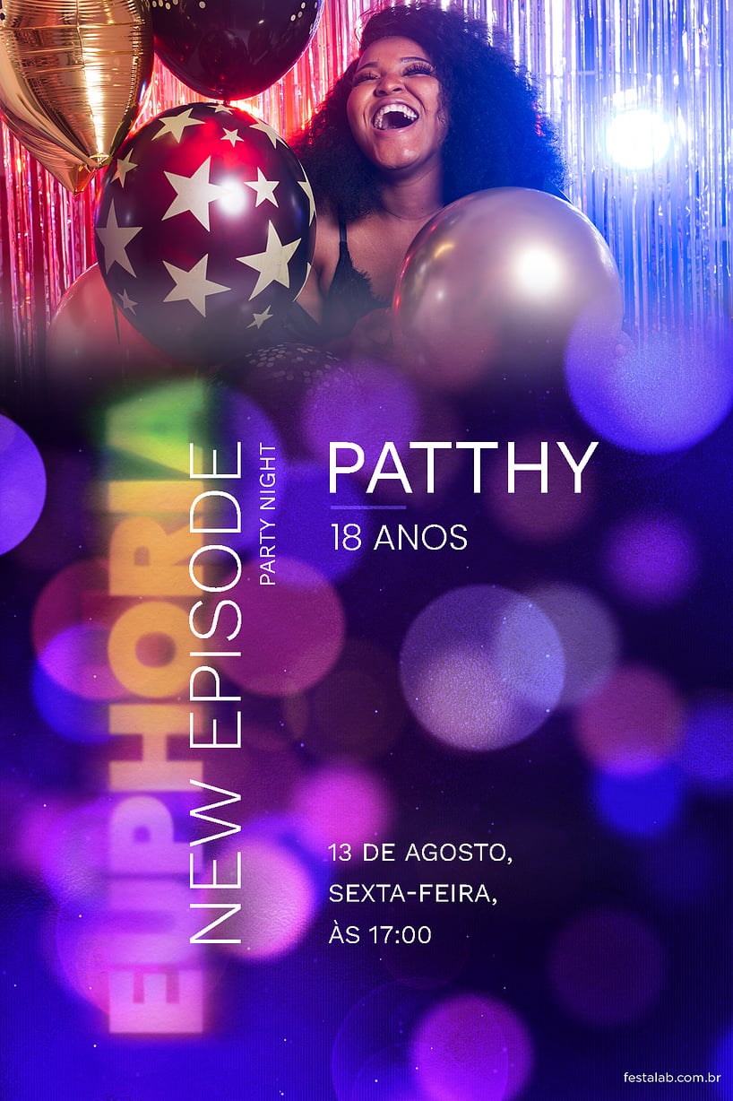 Modelo de Convite de Aniversario Adulto - Uma Noite de Luzes e Cores Criar convite de aniversário - Uma Noite de Luzes e Cores| FestaLab