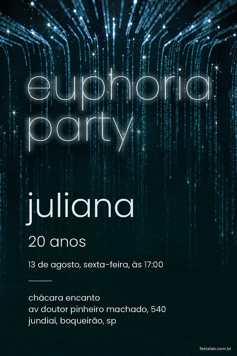 Modelo de Convite de Aniversario Adulto - Euforia Noturna: Azul Criar convite de aniversário - Euforia Noturna: Azul| FestaLab