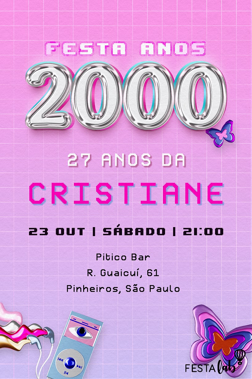Modelo de Convite de Aniversario Adulto - Festa Anos 2000 Criar convite de aniversário - Festa Anos 2000| FestaLab