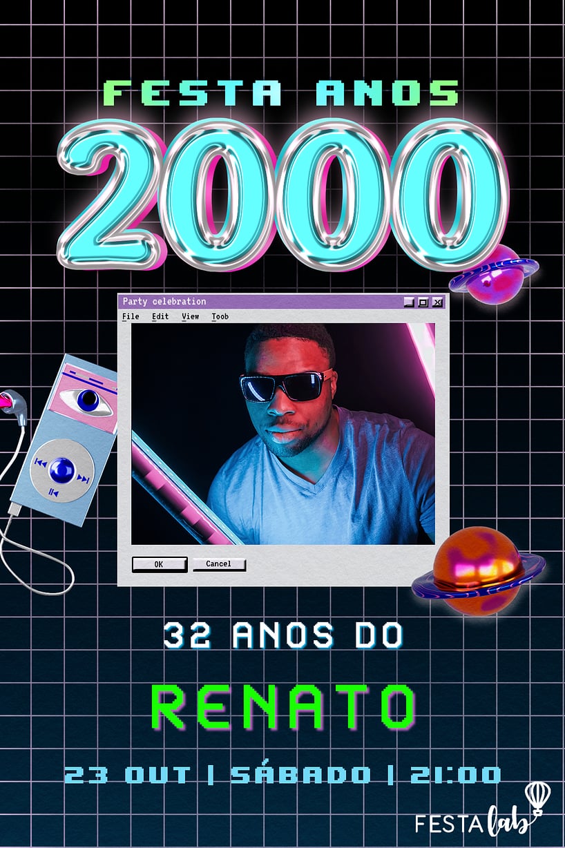 Modelo de Convite de Aniversario Adulto - Festa Anos 2000 Neon Criar convite de aniversário - Festa Anos 2000 Neon| FestaLab