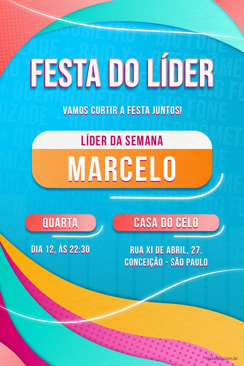 Modelo de Convite de Aniversario Adulto - Festa do Lider! Azul Criar convite de aniversário - Festa do Líder! Azul| FestaLab
