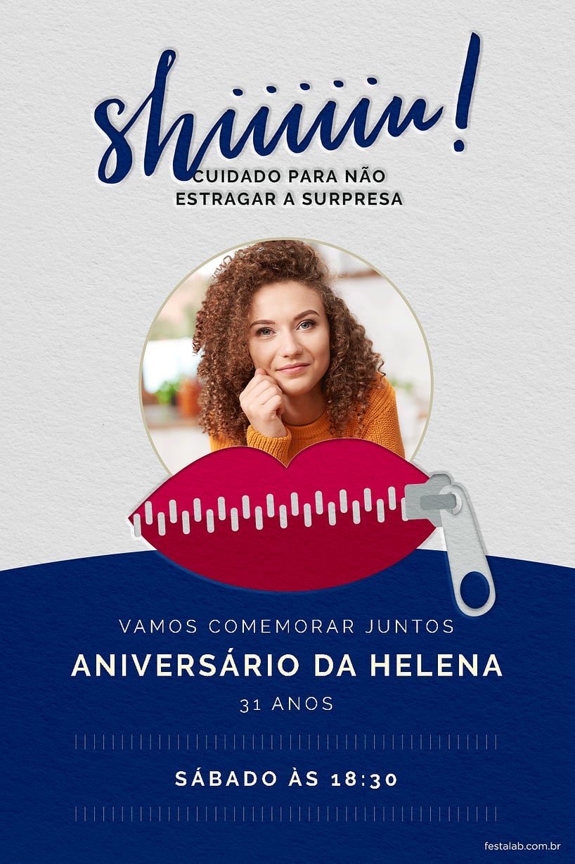 Modelo de Convite de Aniversario Adulto - Festa surpresa cor azul Criar convite de aniversário - Festa surpresa cor azul| FestaLab