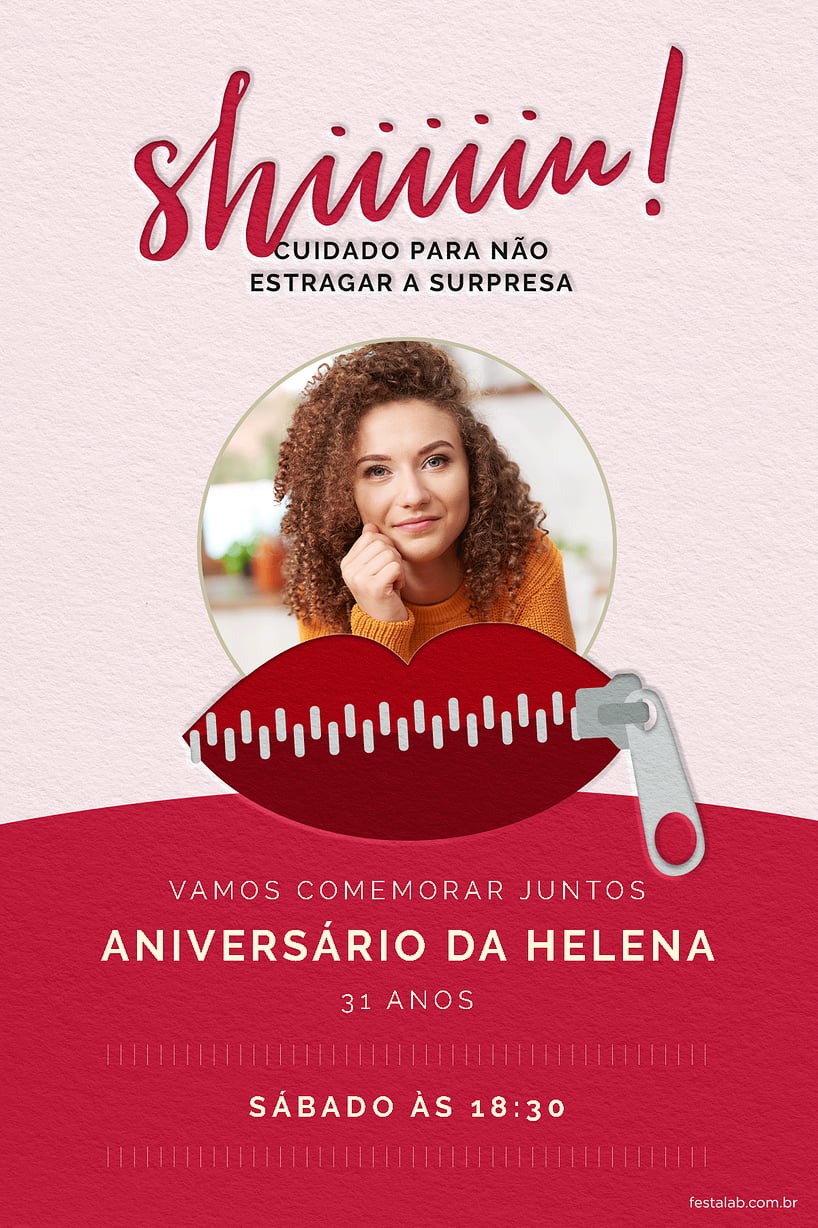 Modelo de Convite de Aniversario Adulto - Festa surpresa cor rosa Criar convite de aniversário - Festa surpresa cor rosa| FestaLab