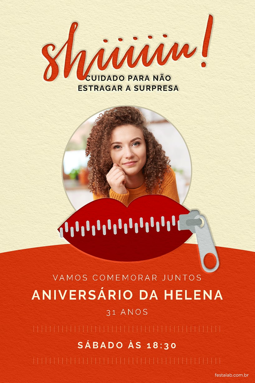 Modelo de Convite de Aniversario Adulto - Festa Surpresa cor vermelha Criar convite de aniversário - Festa Surpresa cor vermelha| FestaLab