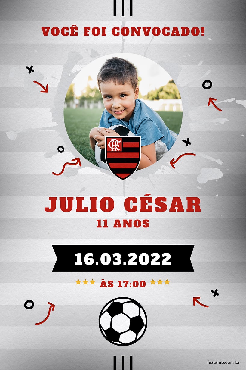 Modelo de Convite de Aniversario Adulto - Flamengao Branco Criar convite de aniversário - Flamengão Branco| FestaLab