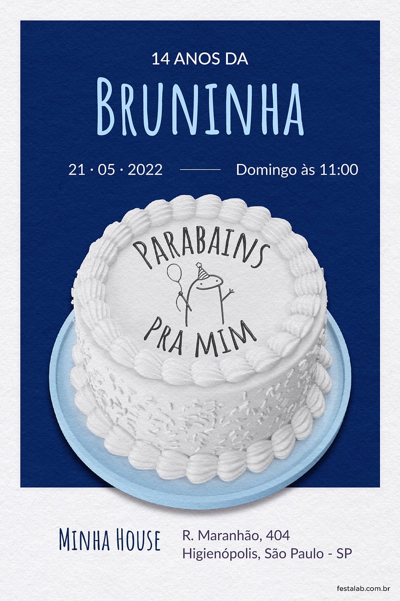 Modelo de Convite de Aniversario Adulto - Flork Cake Azul Criar convite de aniversário - Flork Cake Azul| FestaLab
