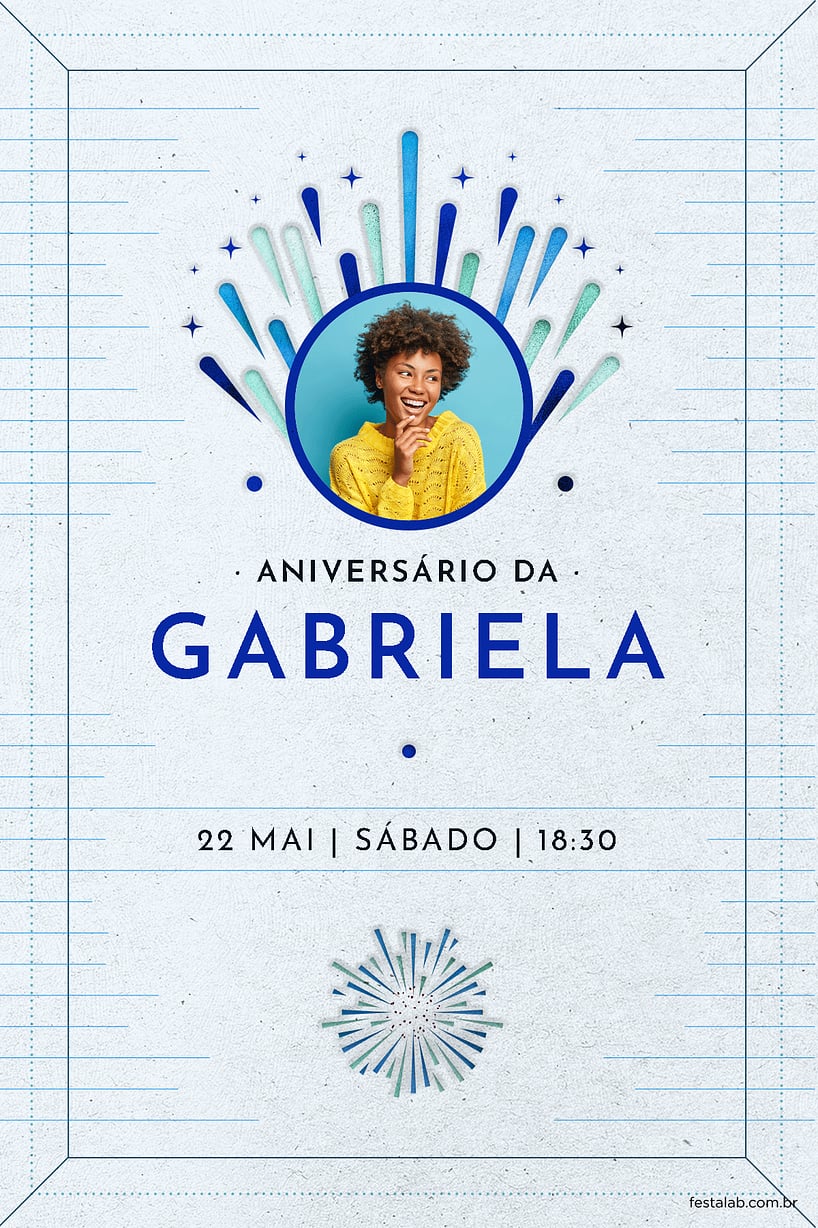 Modelo de Convite de Aniversario Adulto - Fogos de Aniversario Azul Criar convite de aniversário - Fogos de Aniversário Azul| FestaLab