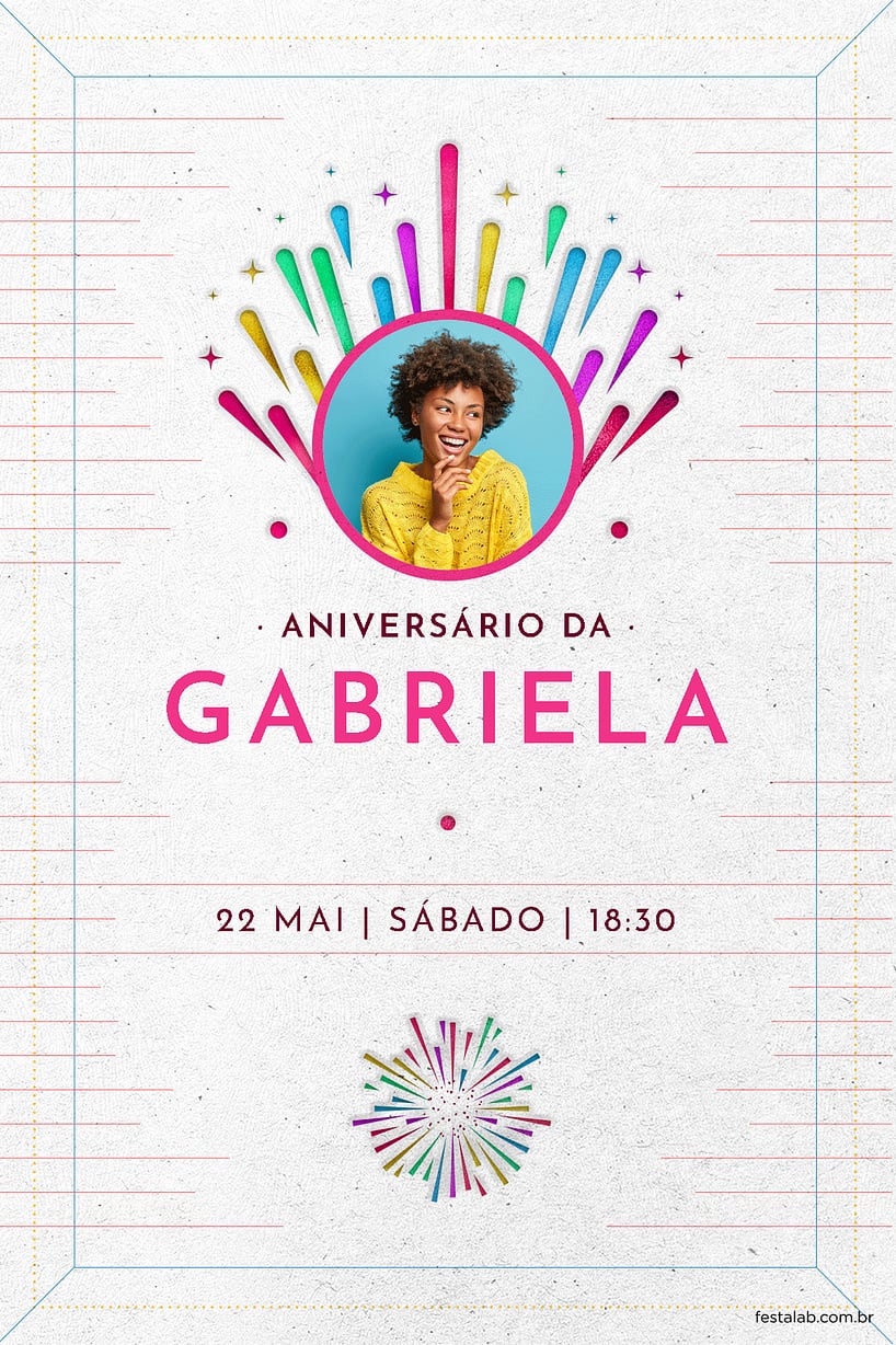 Modelo de Convite de Aniversario Adulto - Fogos de Aniversario Rosa Criar convite de aniversário - Fogos de Aniversário Rosa| FestaLab