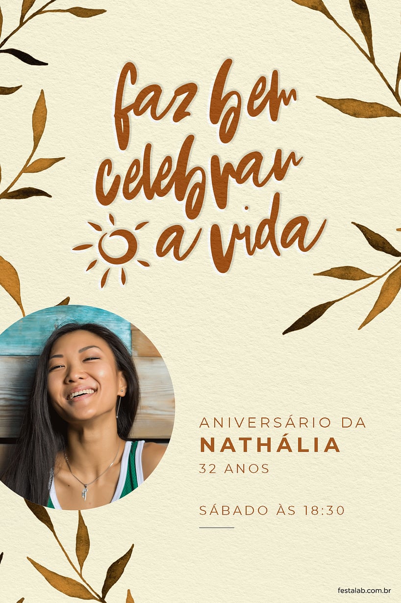 Modelo de Convite de Aniversario Adulto - Folhagem laranja Criar convite de aniversário - Folhagem laranja| FestaLab