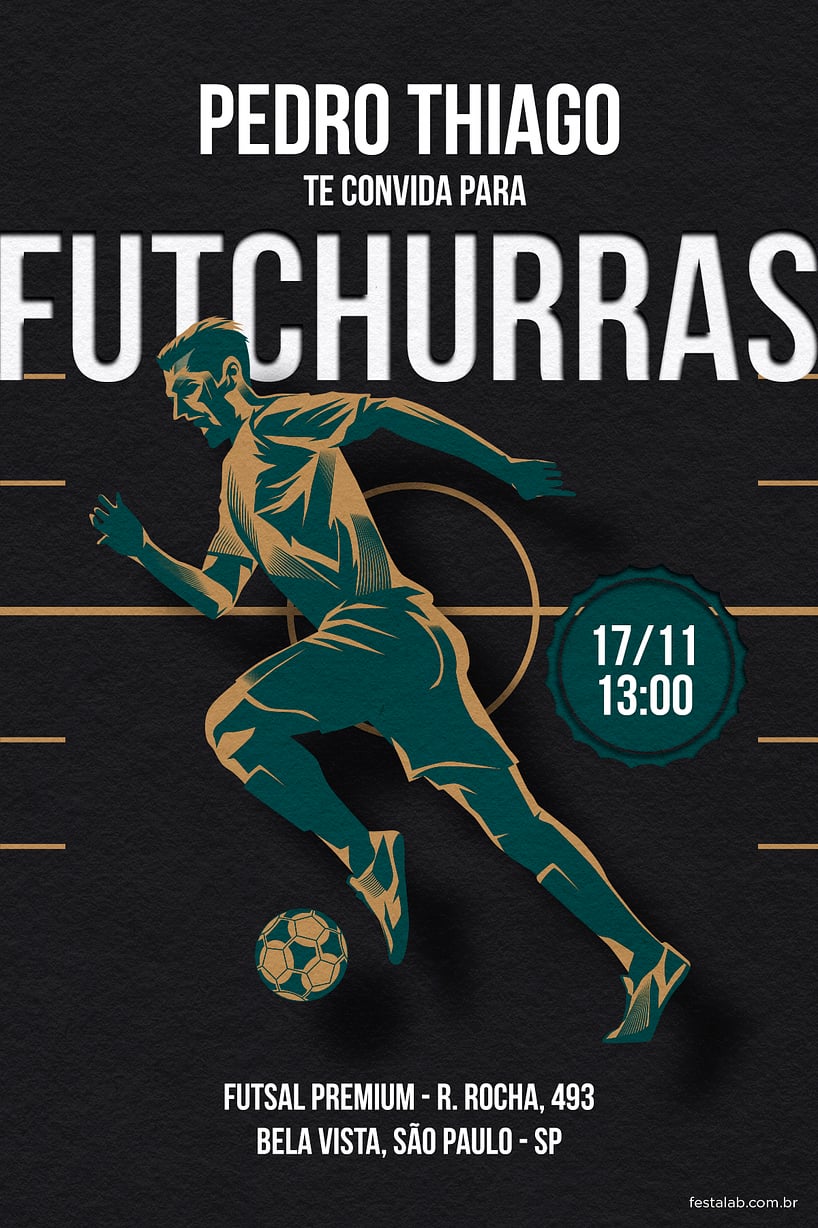 Modelo de Convite de Aniversario Adulto - Futchurras Preto Criar convite de aniversário - Futchurras Preto| FestaLab