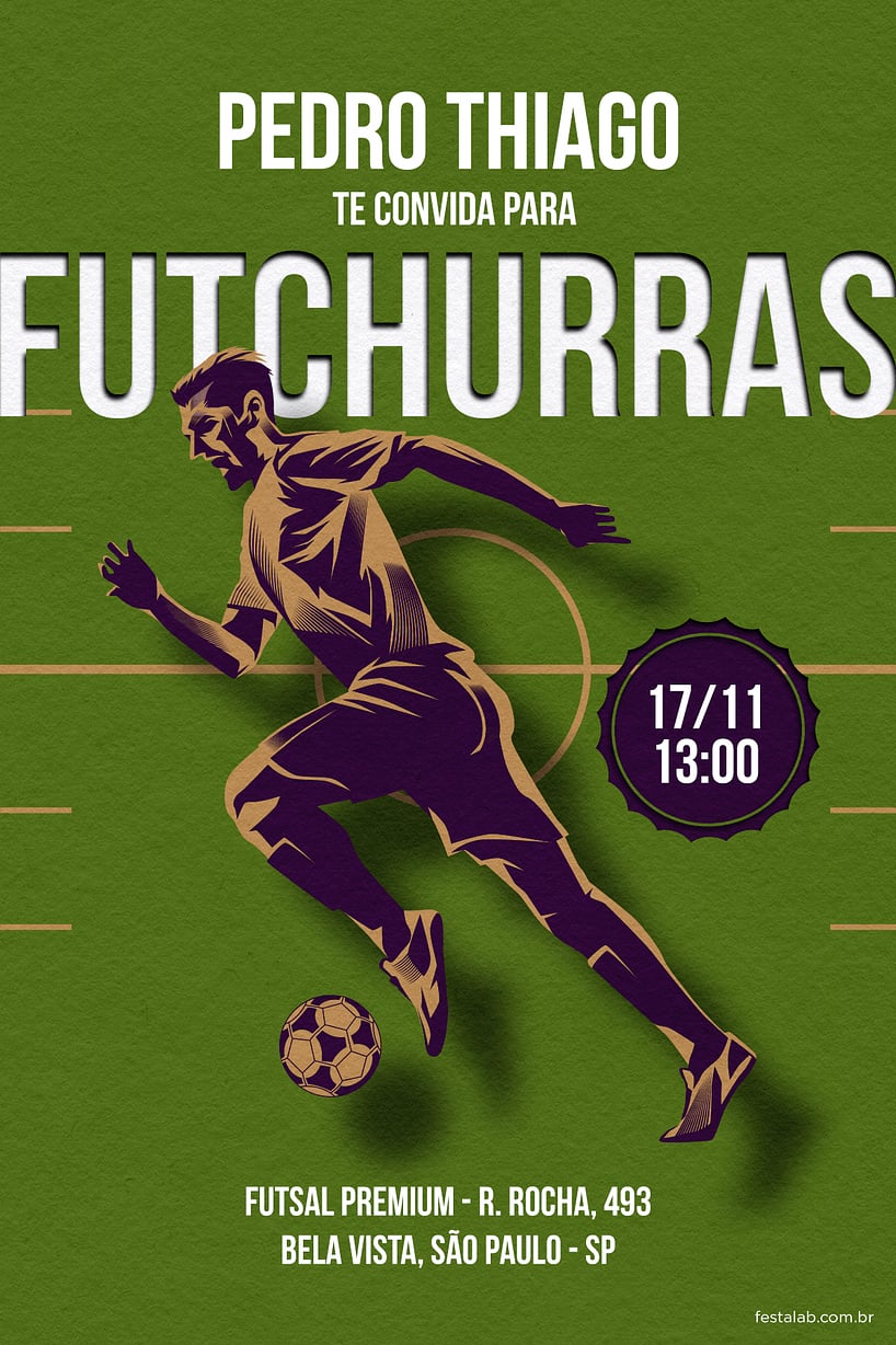 Modelo de Convite de Aniversario Adulto - Futchurras Verde Criar convite de aniversário - Futchurras Verde| FestaLab