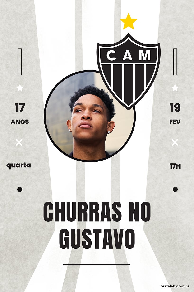 Modelo de Convite de Aniversario Adulto - Futebol Altetico Mineiro Criar convite de aniversário - Futebol Altetico Mineiro| FestaLab