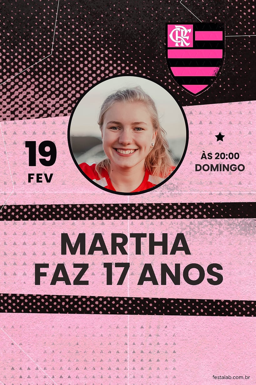 Modelo de Convite de Aniversario Adulto - Futebol Flamengo Rosa Criar convite de aniversário - Futebol Flamengo Rosa| FestaLab