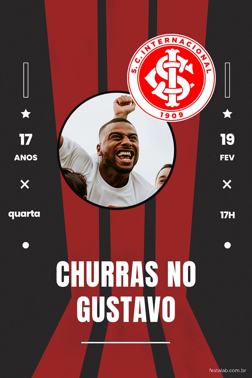 Modelo de Convite de Aniversario Adulto - Futebol Inter Criar convite de aniversário - Futebol Inter| FestaLab