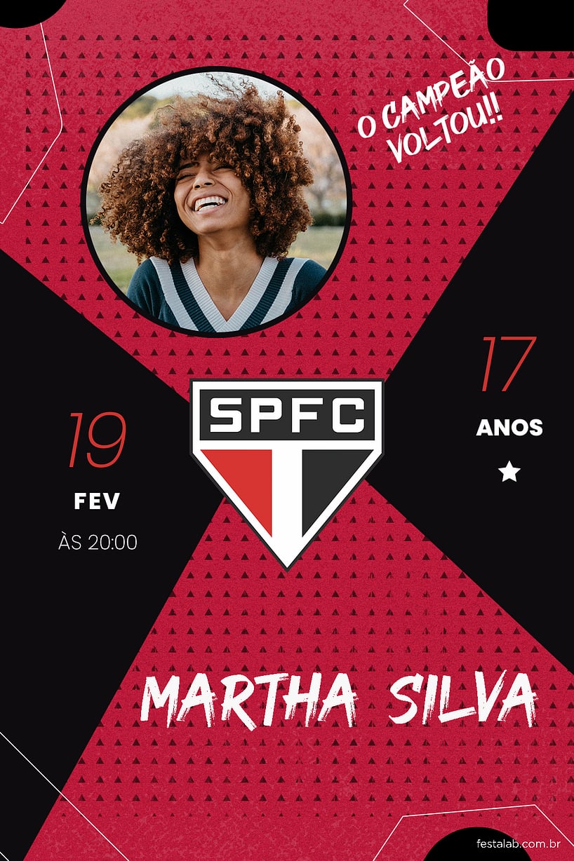 Modelo de Convite de Aniversario Adulto - Futebol Sa?oPauloFC Criar convite de aniversário - Futebol SãoPauloFC| FestaLab