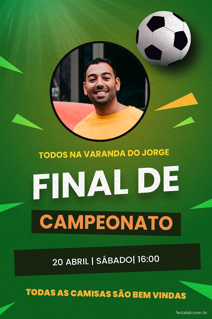 Modelo de Convite de Aniversario Adulto - Futebol campeonato Criar convite de aniversário - Futebol campeonato| FestaLab