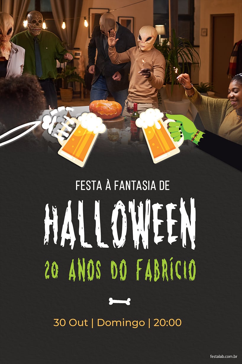Modelo de Convite de Aniversario Adulto - Halloween entre amigos Criar convite de aniversário - Halloween entre amigos| FestaLab