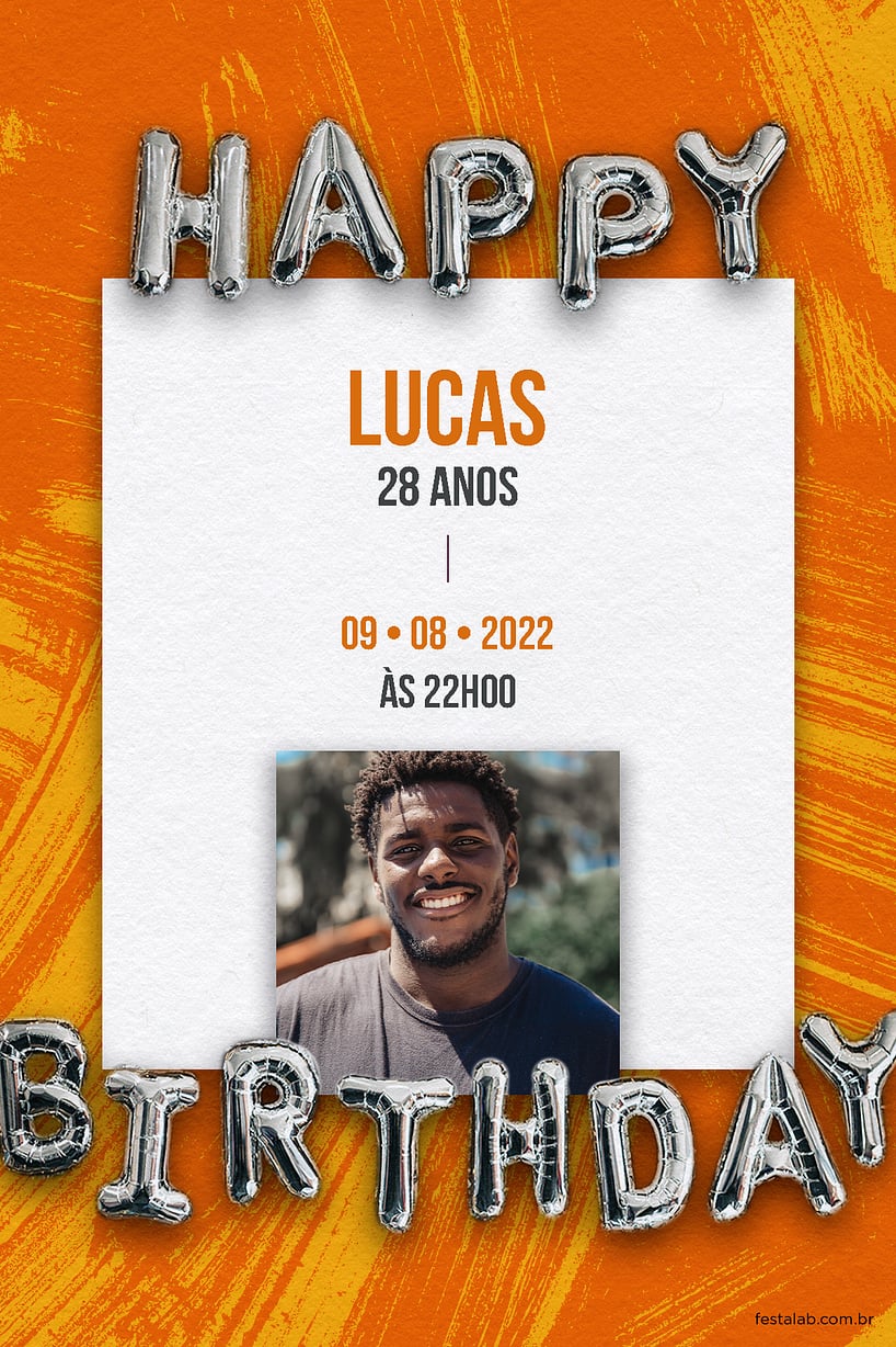 Modelo de Convite de Aniversario Adulto - Happy Birthday: Laranja Criar convite de aniversário - Happy Birthday: Laranja| FestaLab