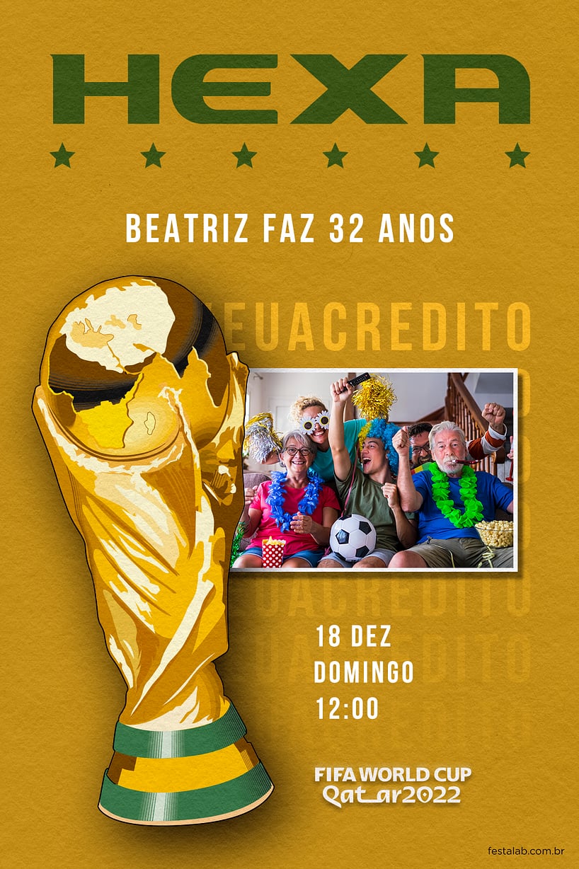 Modelo de Convite de Aniversario Adulto - Hexa Dourado Criar convite de aniversário - Hexa Dourado| FestaLab