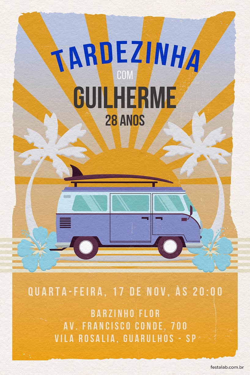 Modelo de Convite de Aniversario Adulto - Aventuras na Kombi Criar convite de aniversário - Aventuras na Kombi| FestaLab