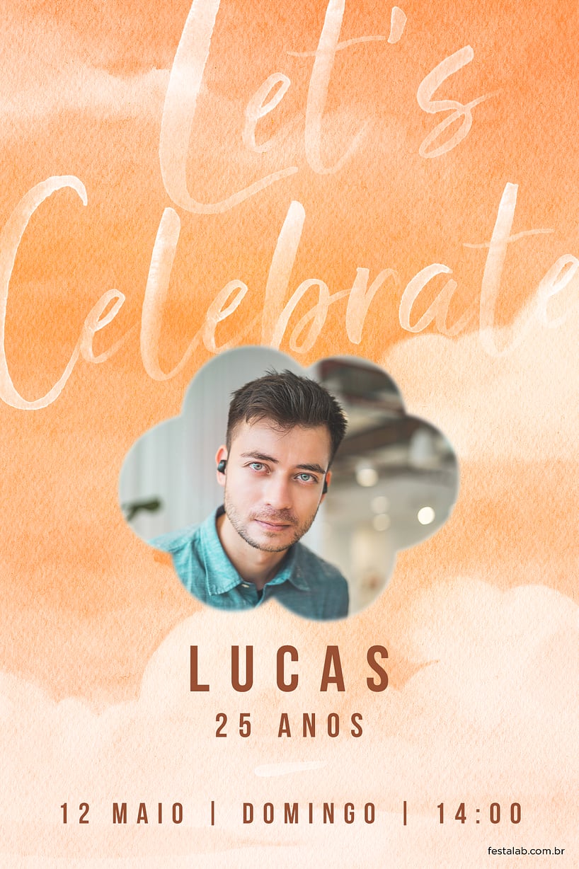 Modelo de Convite de Aniversario Adulto - Let's Celebrate Laranja Criar convite de aniversário - Let's Celebrate Laranja| FestaLab