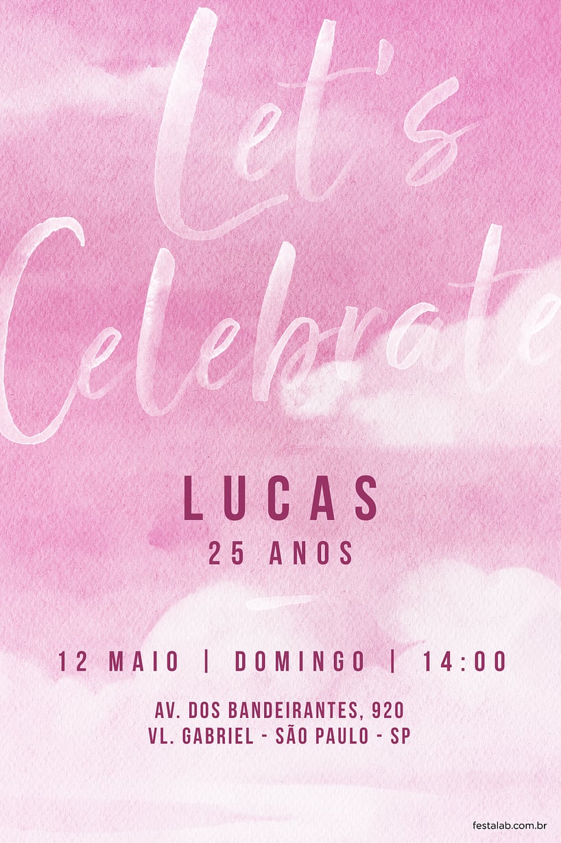 Modelo de Convite de Aniversario Adulto - Let's Celebrate Rosa Criar convite de aniversário - Let's Celebrate Rosa| FestaLab