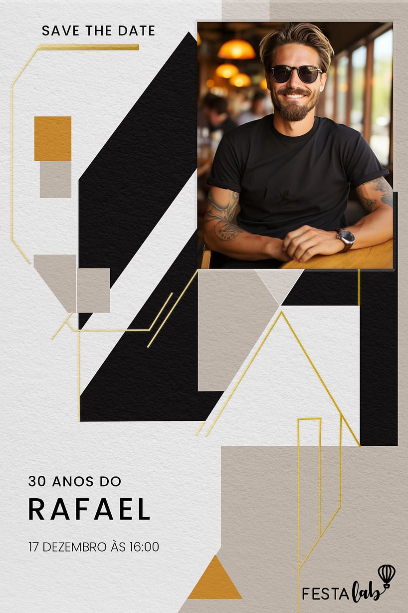 Modelo de Convite de Aniversario Adulto - Linhas e Angulos Criar convite de aniversário - Linhas e Ângulos| FestaLab