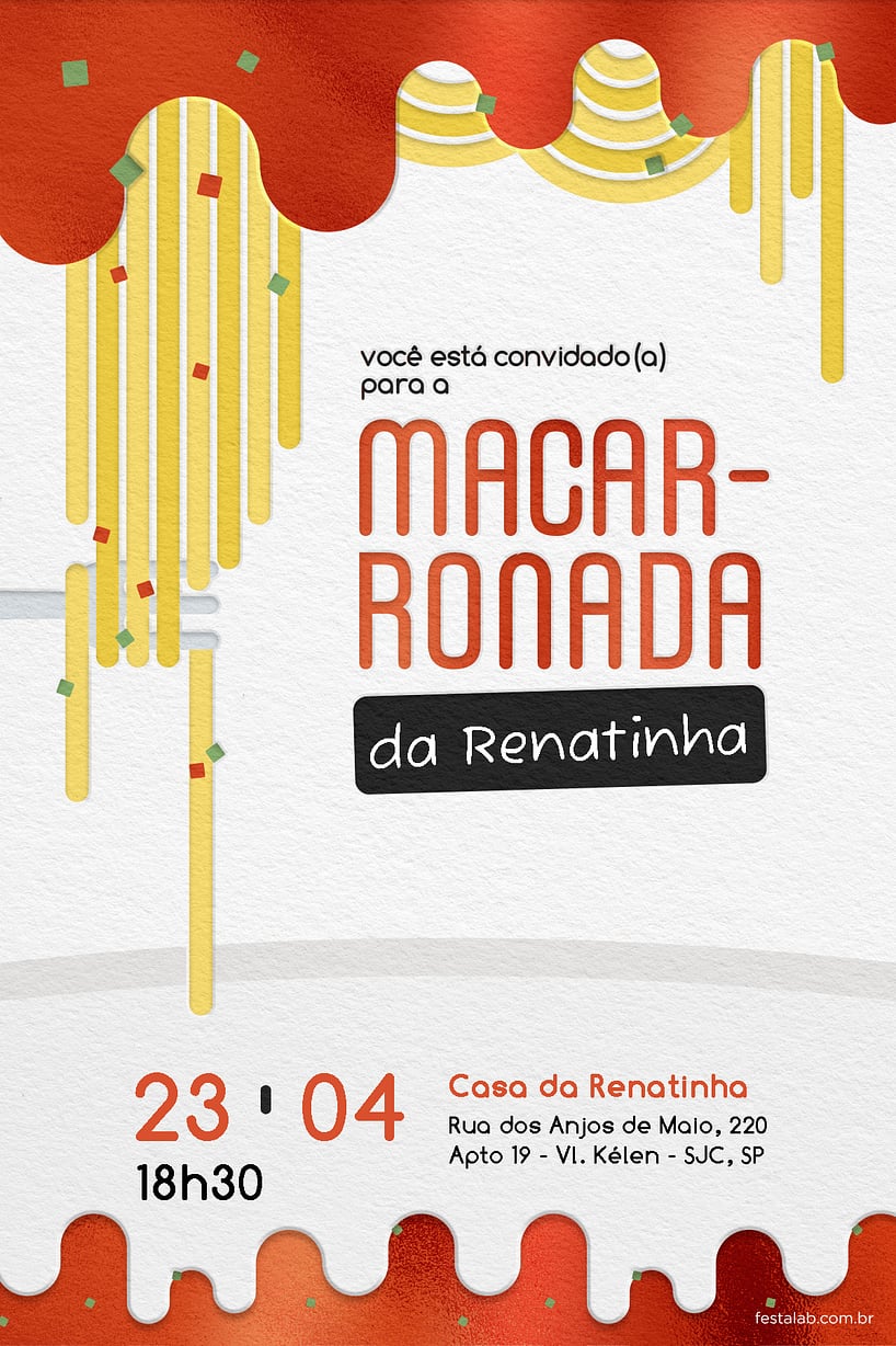 Modelo de Convite de Aniversario Adulto - Macarronada Criar convite de aniversário - Macarronada| FestaLab