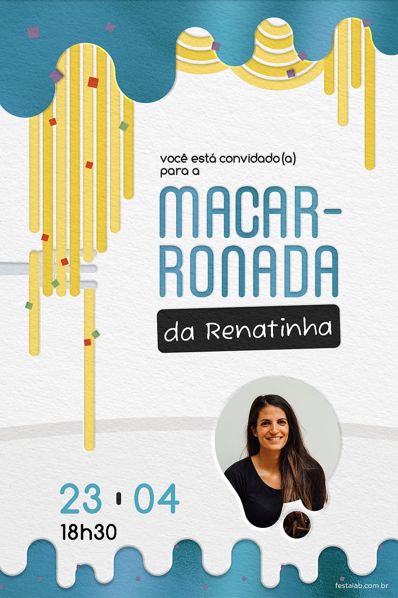Modelo de Convite de Aniversario Adulto - Macarronada Azul Criar convite de aniversário - Macarronada Azul| FestaLab