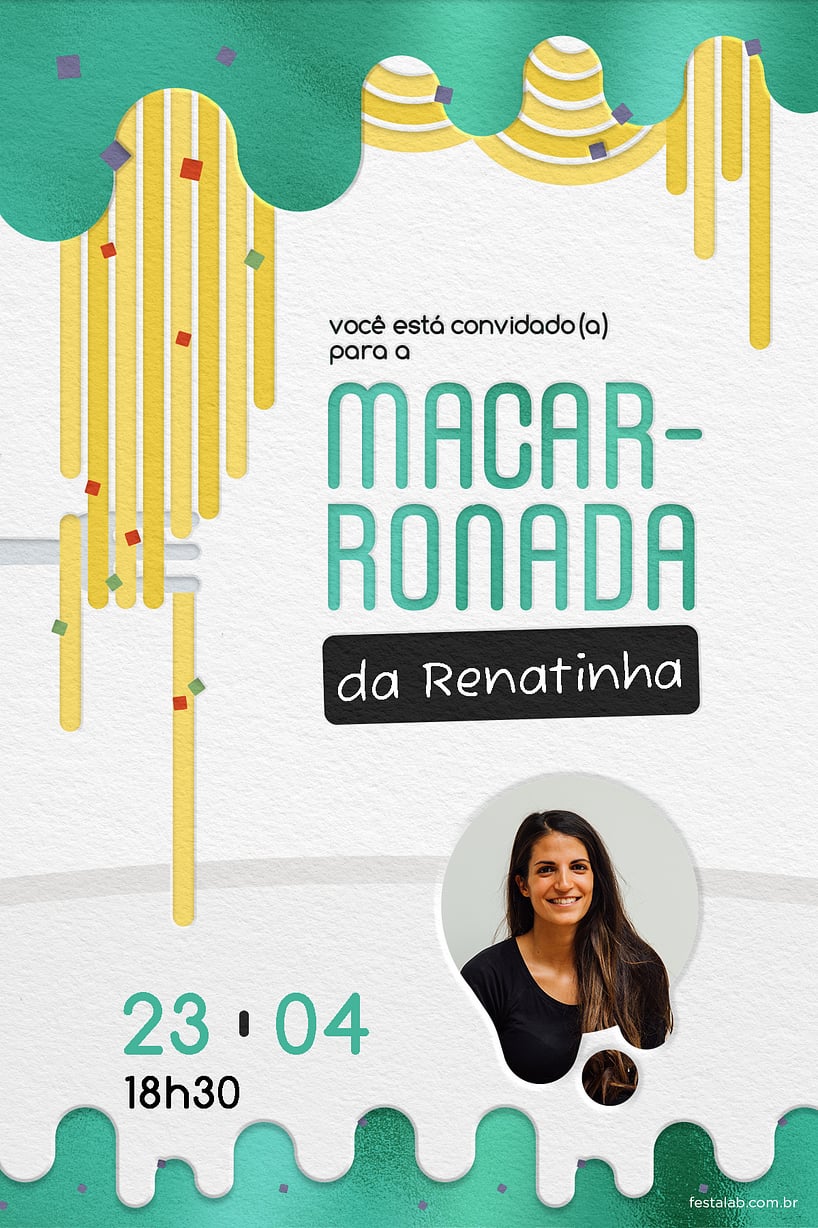 Modelo de Convite de Aniversario Adulto - Macarronada Verde Criar convite de aniversário - Macarronada Verde| FestaLab