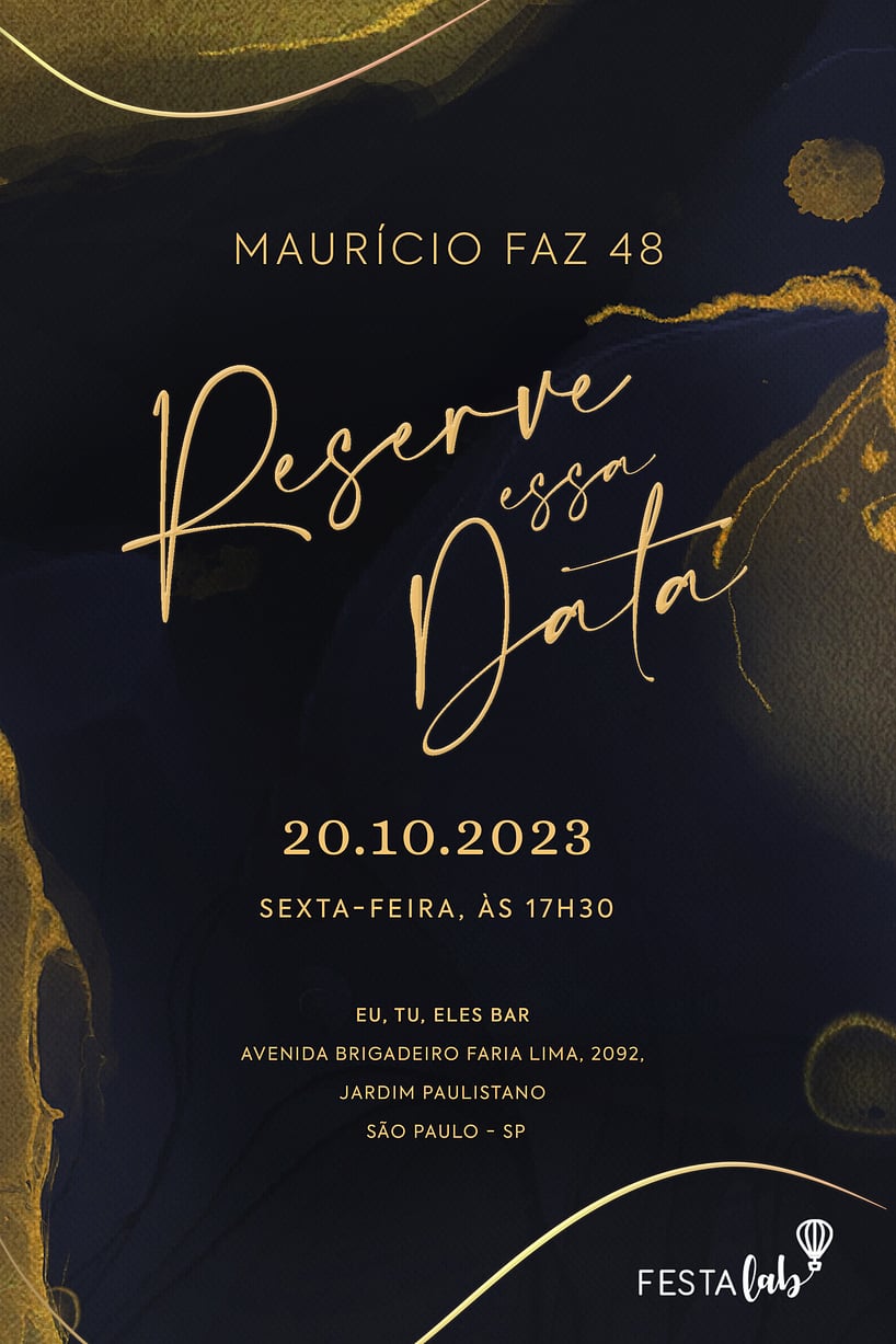 Modelo de Convite de Aniversario Adulto - Marmore Elegante Criar convite de aniversário - Mármore Elegante| FestaLab