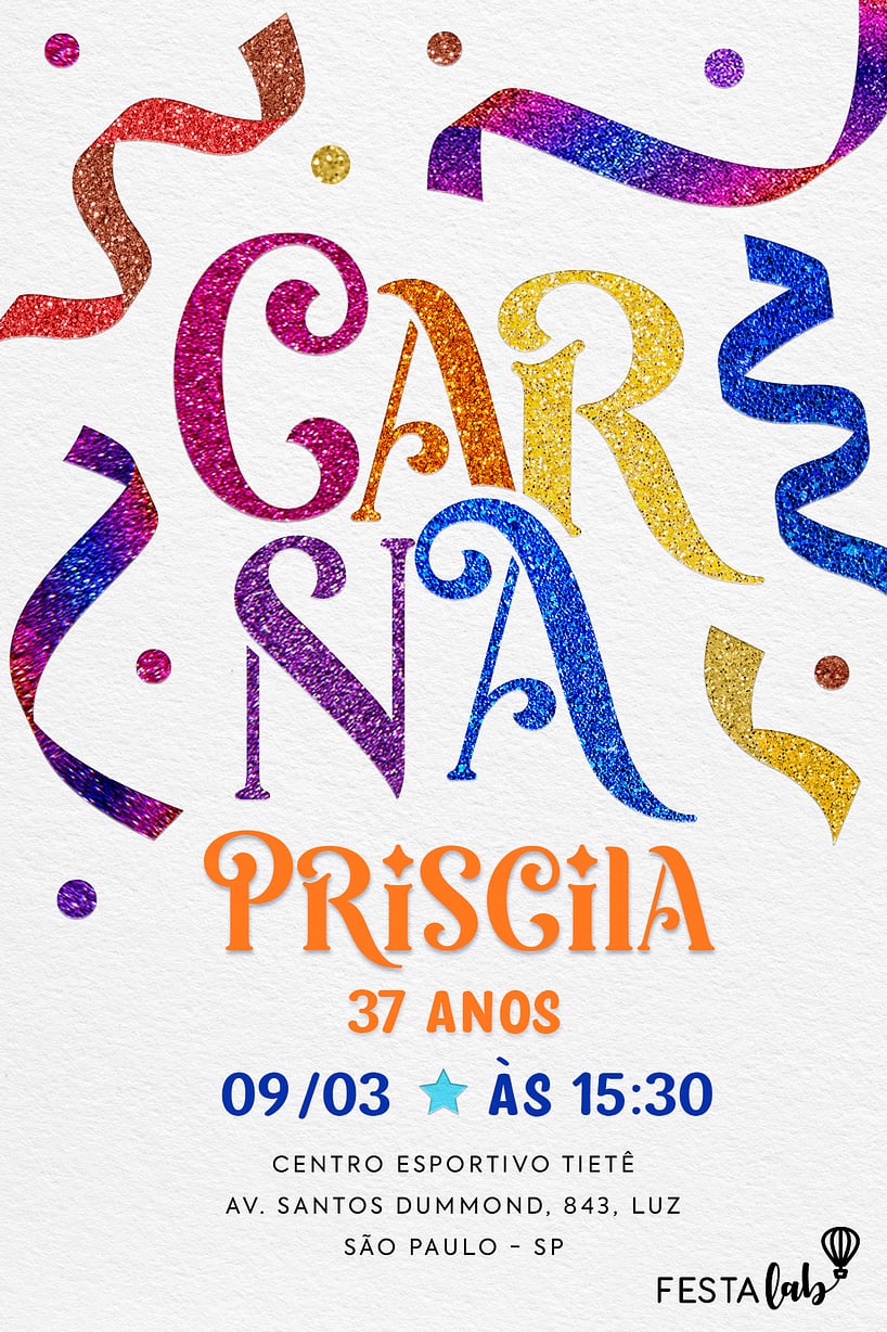 Modelo de Convite de Aniversario Adulto - Meu Carnaval Criar convite de aniversário - Meu Carnaval| FestaLab