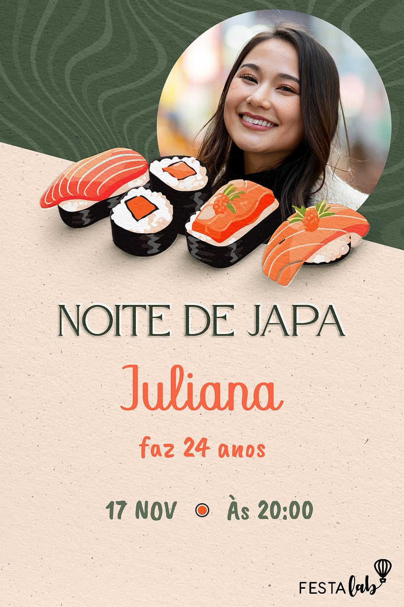 Modelo de Convite de Aniversario Adulto - Noite de Japa Criar convite de aniversário - Noite de Japa| FestaLab