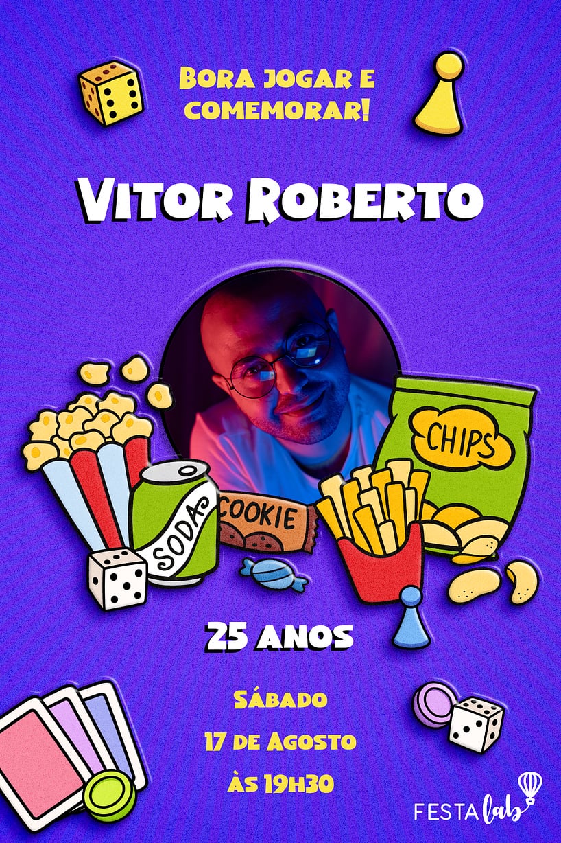 Modelo de Convite de Aniversario Adulto - Noite de Jogos Criar convite de aniversário - Noite de Jogos| FestaLab