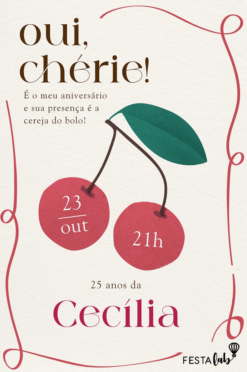 Modelo de Convite de Aniversario Adulto - Oui, Cherie Criar convite de aniversário - Oui, Chérie| FestaLab