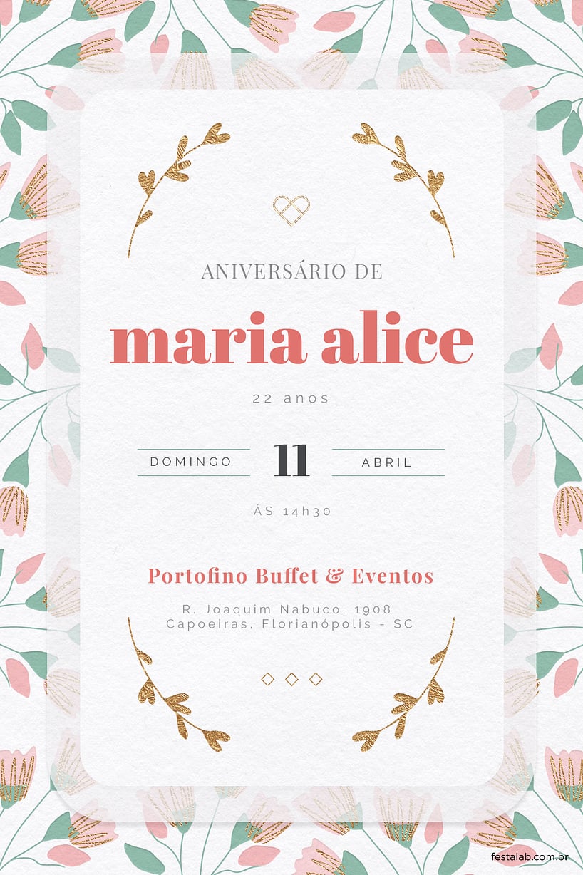 Modelo de Convite de Aniversario Adulto - Raminhos Rosa Criar convite de aniversário - Raminhos Rosa| FestaLab