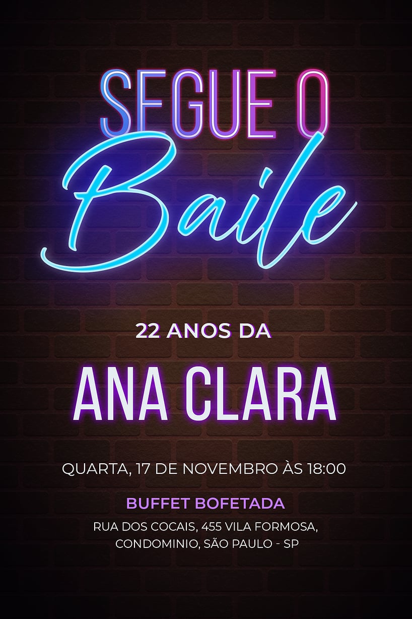 Modelo de Convite de Aniversario Adulto - Segue o Baile Criar convite de aniversário - Segue o Baile| FestaLab