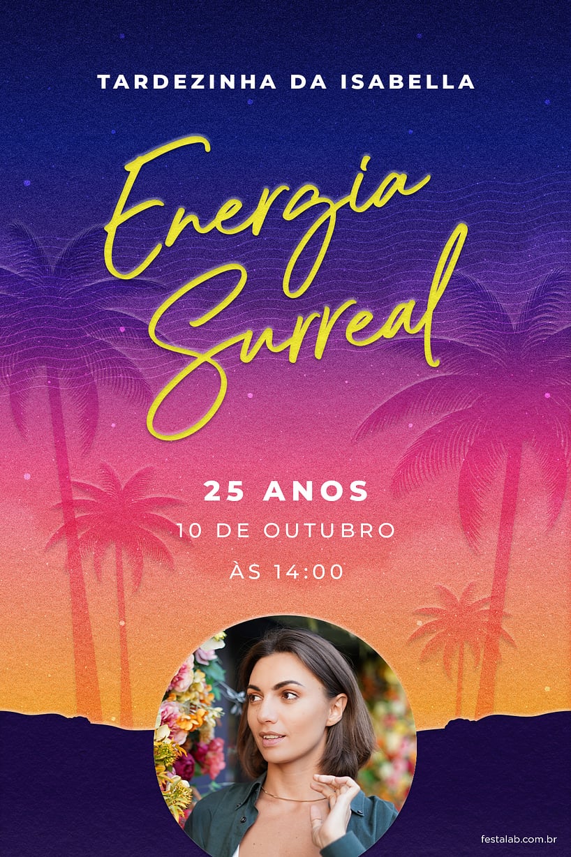 Modelo de Convite de Aniversario Adulto - Uma Festa ao Por do Sol Criar convite de aniversário - Uma Festa ao Pôr do Sol| FestaLab