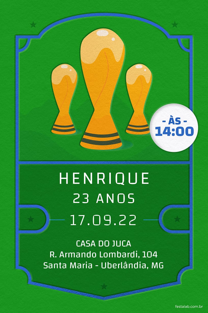 Modelo de Convite de Aniversario Adulto - Torcida verde Criar convite de aniversário - Torcida verde| FestaLab