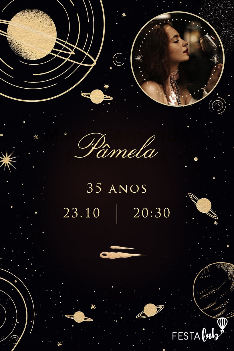 Modelo de Convite de Aniversario Adulto - Universo Mistico Criar convite de aniversário - Universo Místico| FestaLab