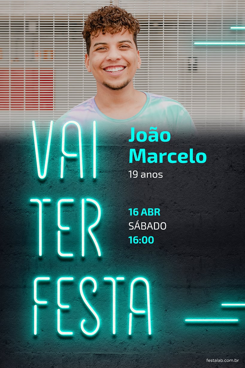 Modelo de Convite de Aniversario Adulto - Vai ter Neon Azul Criar convite de aniversário - Vai ter Neon Azul| FestaLab