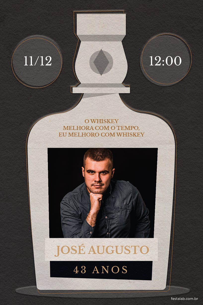 Modelo de Convite de Aniversario Adulto - Whisky preto Criar convite de aniversário - Whisky preto| FestaLab