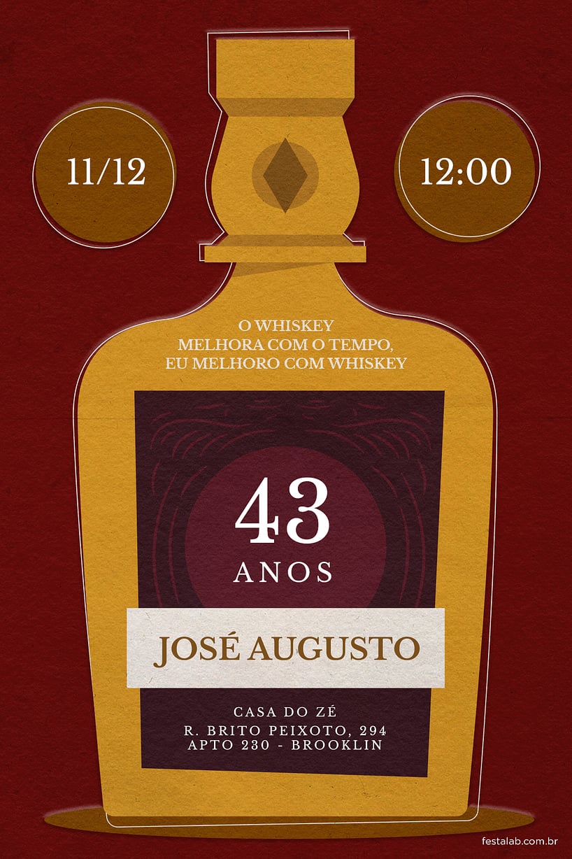 Modelo de Convite de Aniversario Adulto - Whisky vermelho Criar convite de aniversário - Whisky vermelho| FestaLab