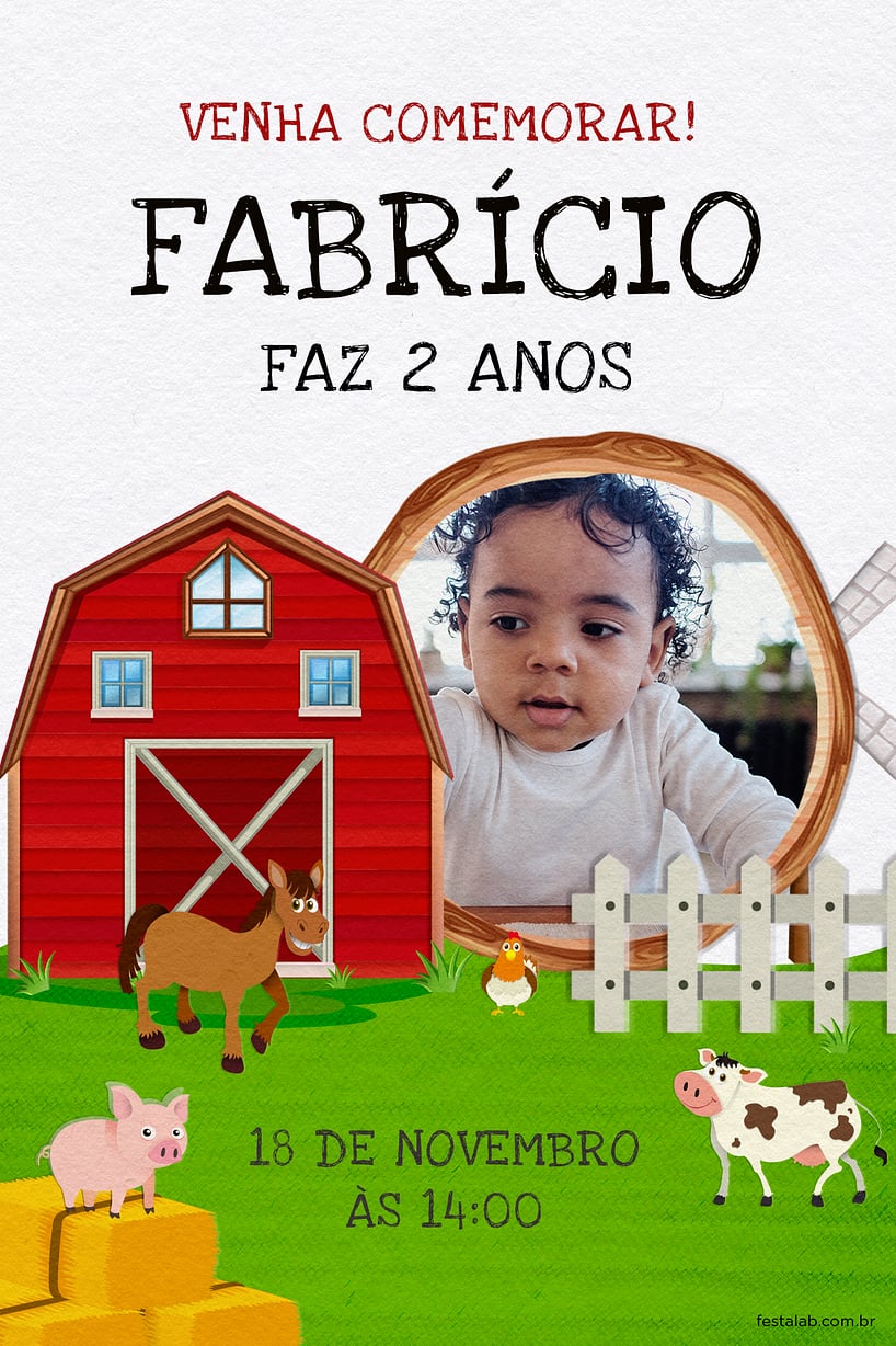 Modelo de Convite de Aniversario - A fazendinha Criar convite de aniversário - A fazendinha| FestaLab