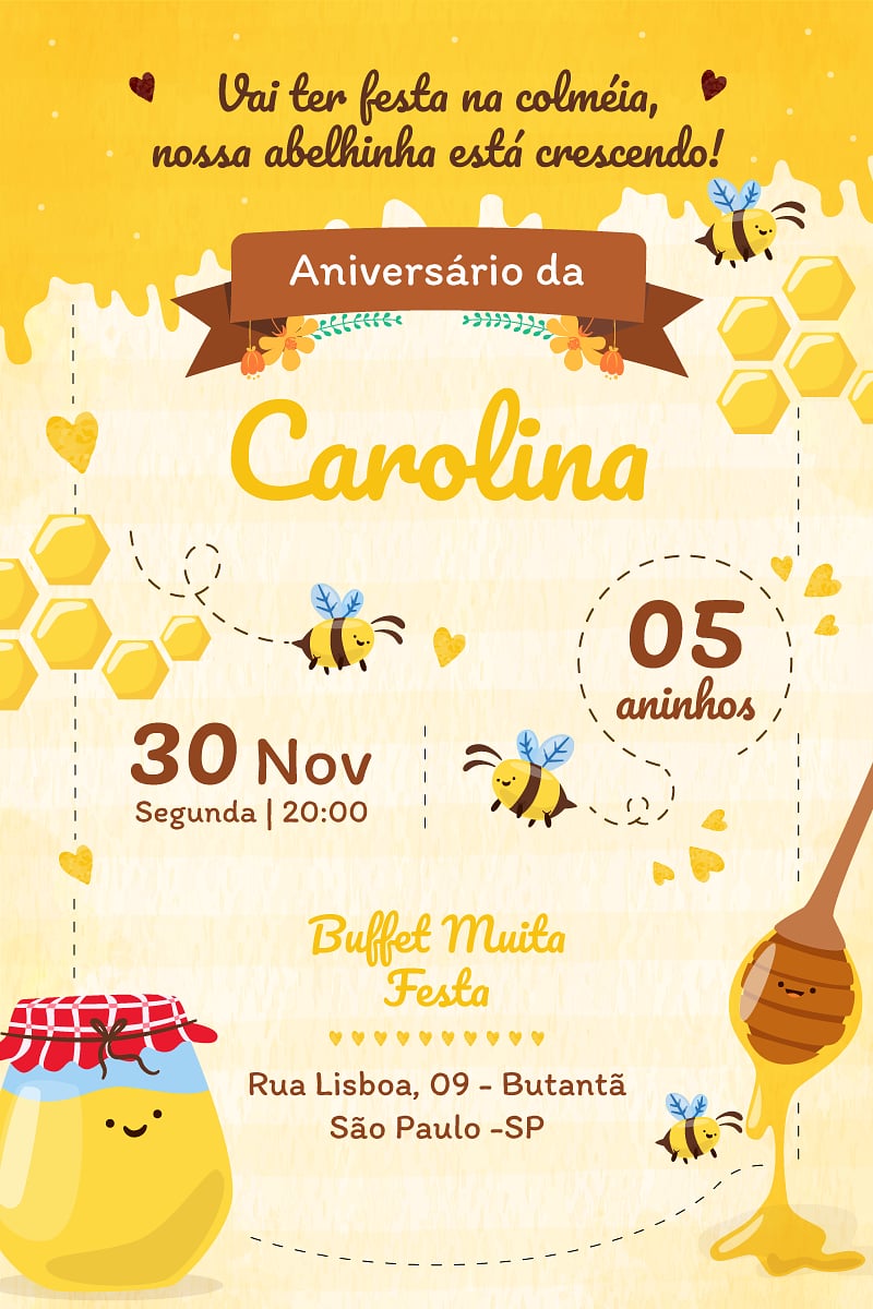 Modelo de Convite de Aniversario - Abelhinha Criar convite de aniversário - Abelhinha| FestaLab