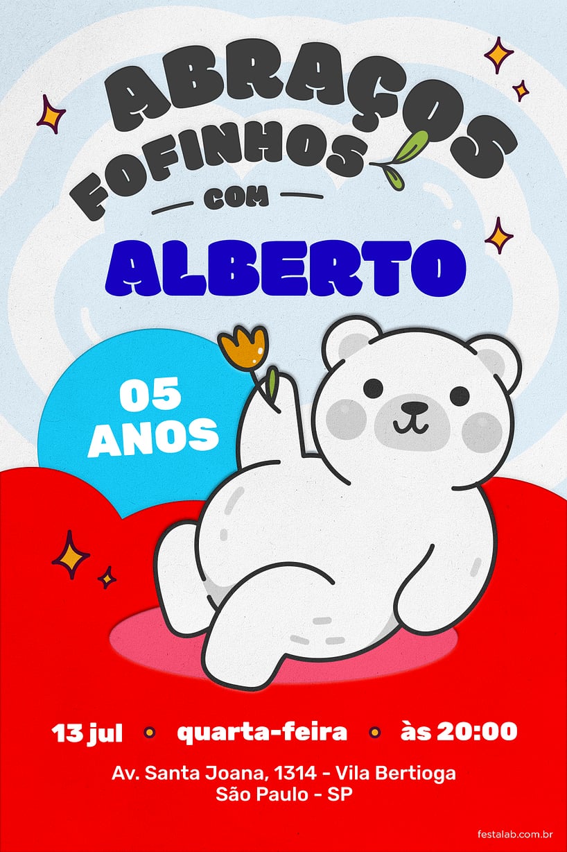 Modelo de Convite de Aniversario - Abraco Fofinho Vermelho Criar convite de aniversário - Abraço Fofinho Vermelho| FestaLab