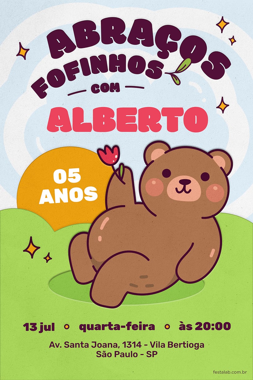 Modelo de Convite de Aniversario - Abracos fofinhos Criar convite de aniversário - Abraços fofinhos| FestaLab