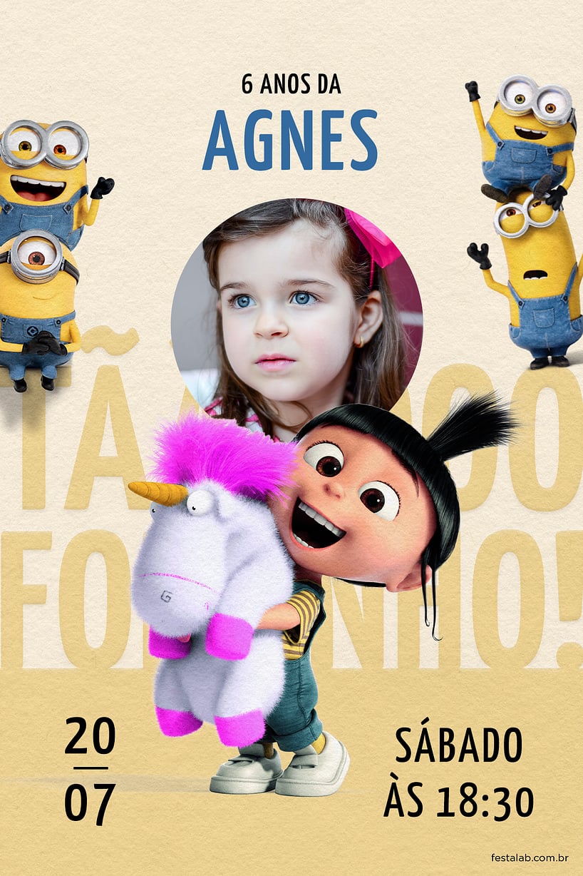 Modelo de Convite de Aniversario - Agnes Amarelo Criar convite de aniversário - Agnes Amarelo| FestaLab