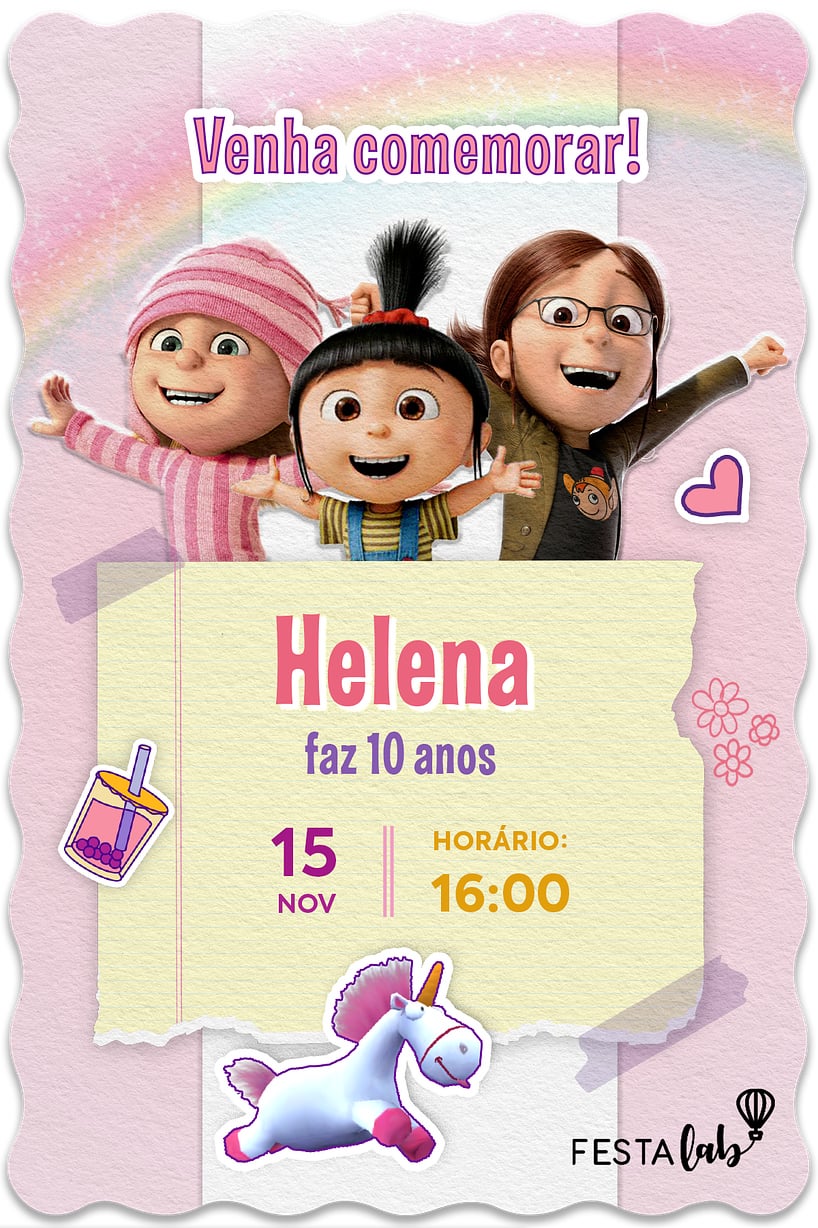 Modelo de Convite de Aniversario - Agnes e suas irmas Criar convite de aniversário - Agnes e suas irmãs| FestaLab